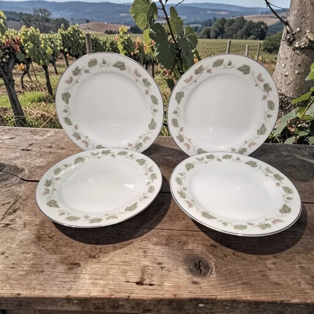 Noritake Vineyard Salad Plates #6449, Set of 4, Vintage Fine China Leaves Border